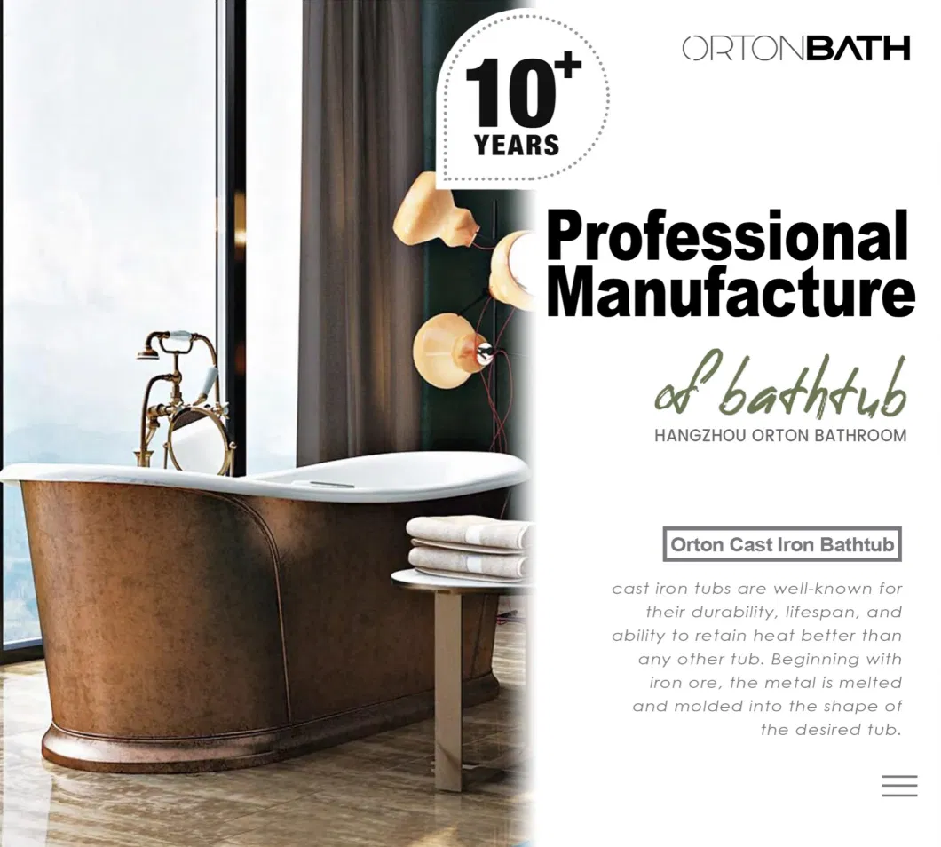 Ortonbath Coffee Painted Pedestal Soaking Freestanding Cast Iron White Enameled Handmade Bathroom Tub Bathtub