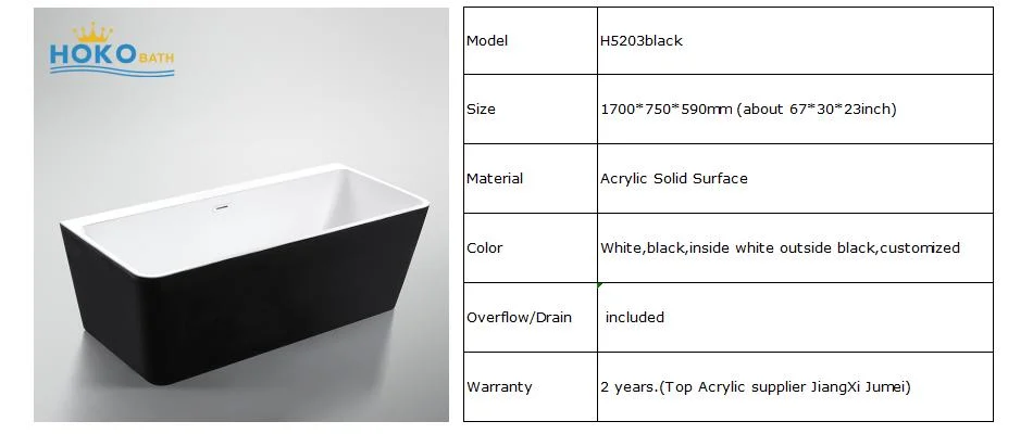 Eco-Friendly Model Design Cast Iron Freestanding Tub Black Acrylic Bathtub