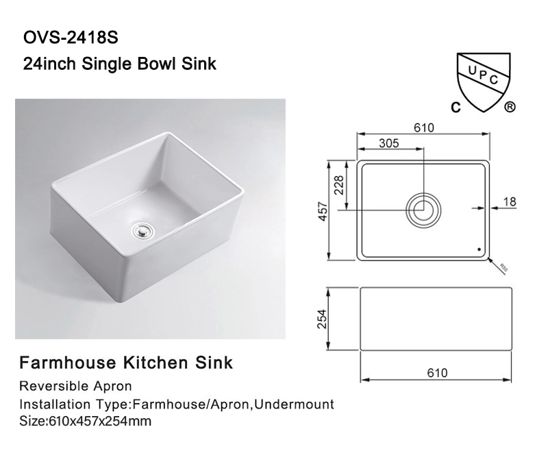 Enamel Coating Technology Aesthetic Design Easy Clean on Sale Ceramic Farmhouse Kitchen Sink